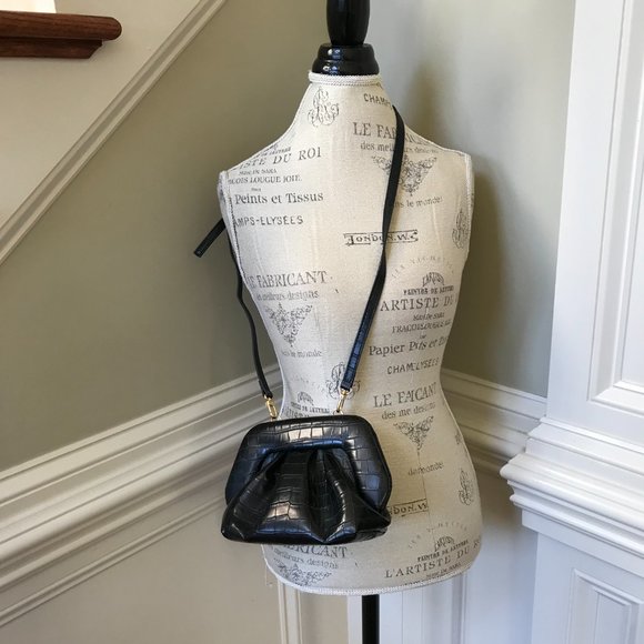 Themoire Bios Croc Embossed Crossbody Bag Purse Clutch Womens Black Faux Leather - Picture 4 of 11